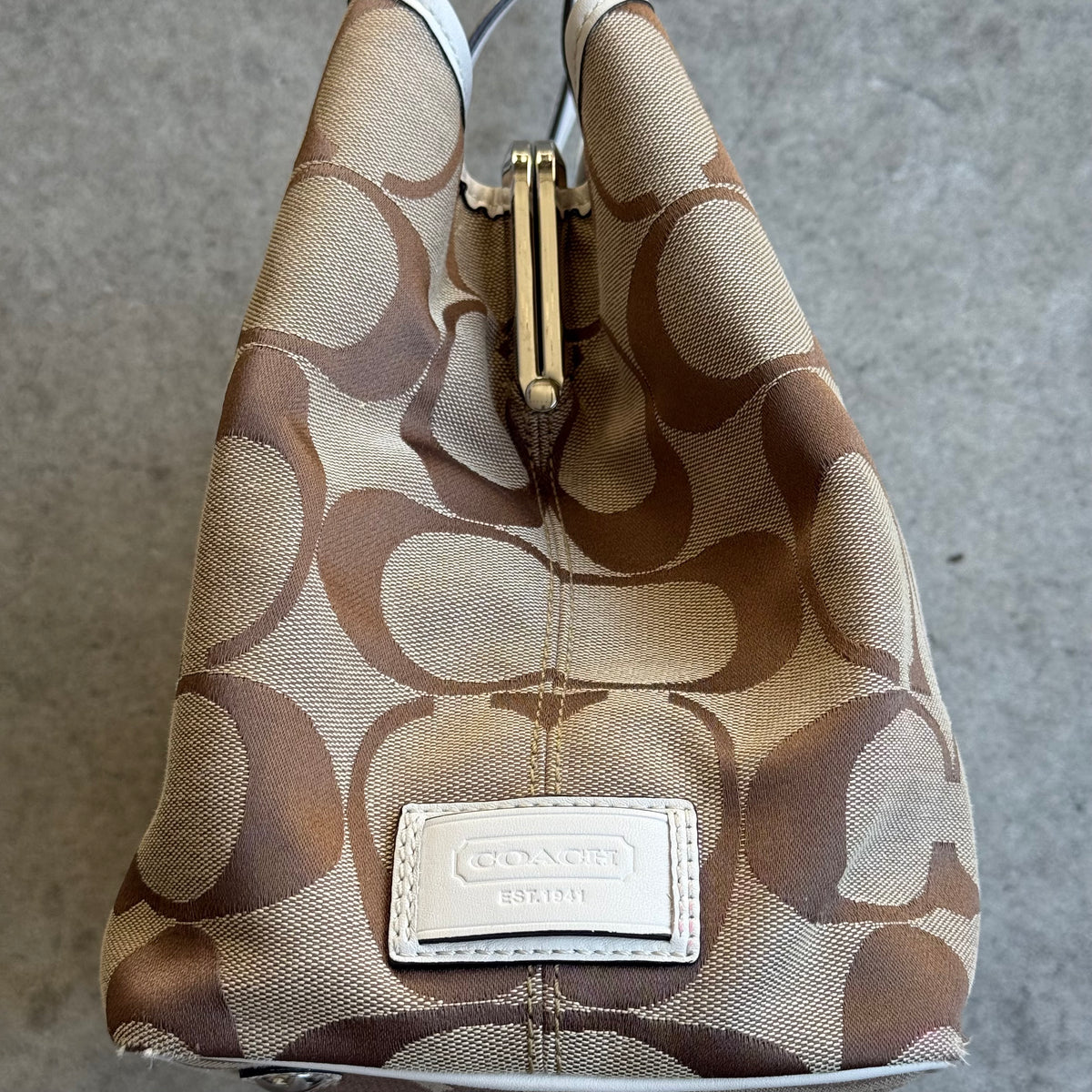 Vintage Coach Signature Stripe Kisslock Carryall Tote