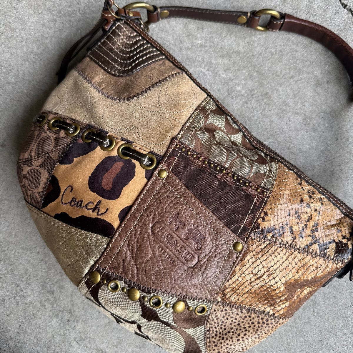 Vintage Coach Patchwork Leopard Hobo Bag