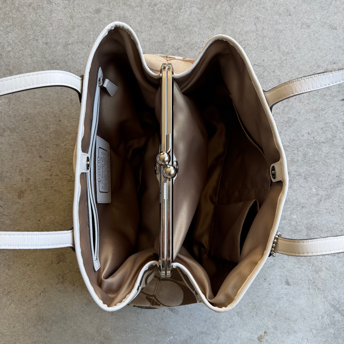 Vintage Coach Signature Stripe Kisslock Carryall Tote