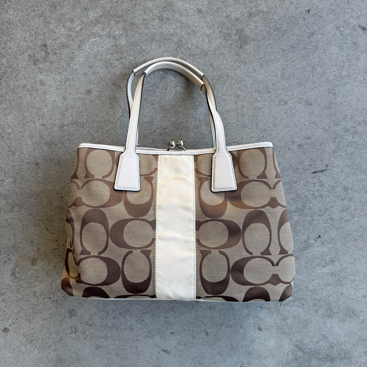 Vintage Coach Signature Stripe Kisslock Carryall Tote