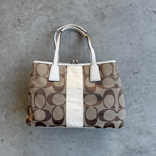 Vintage Coach Signature Stripe Kisslock Carryall Tote